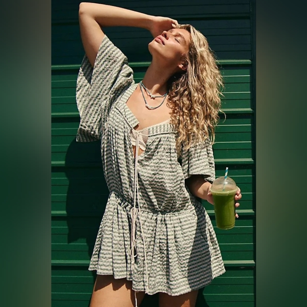NWOT Free People County Line Plaid Romper - Picture 3 of 7
